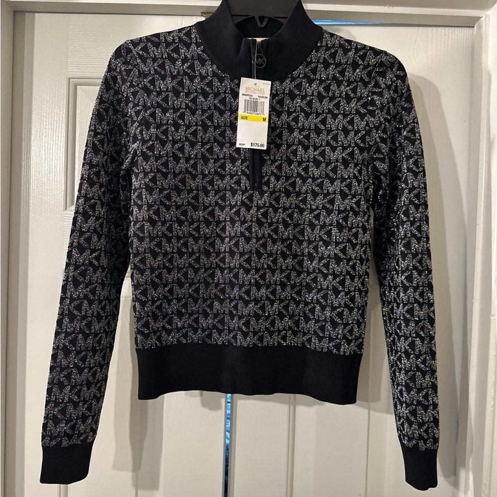 Michael Kors Black and White Logo Knit Top